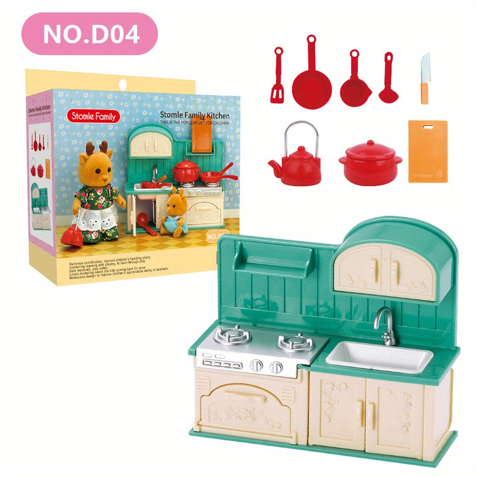 Dollhouse Kitchen Set Forest Animal Family Kitchenware Toys