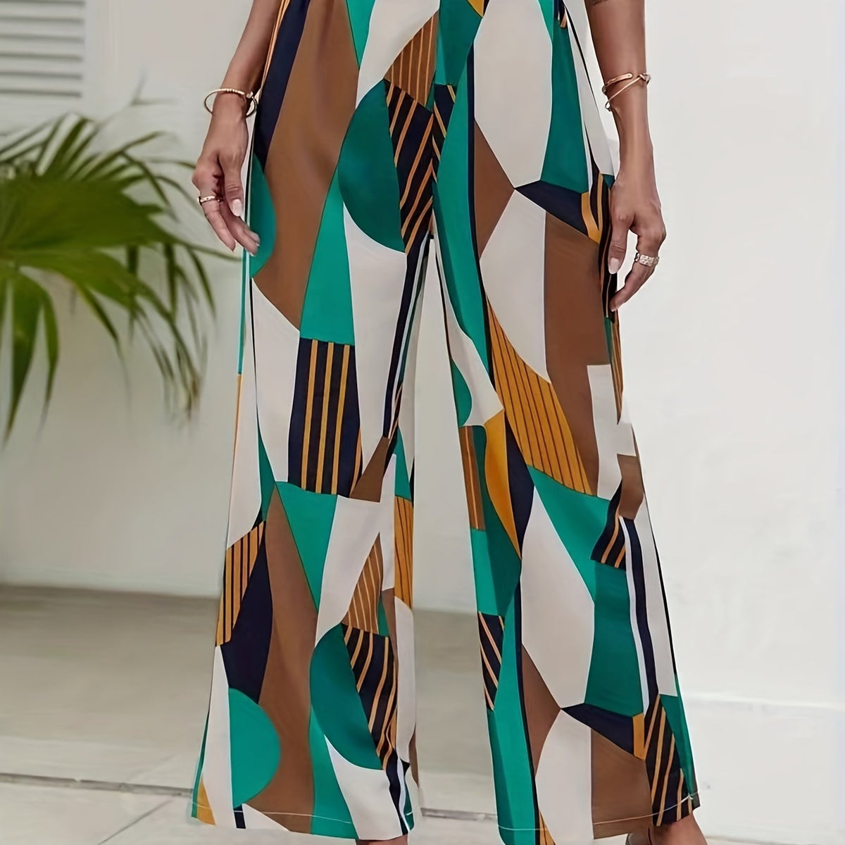 Geo Print Wide Leg Pants for Women