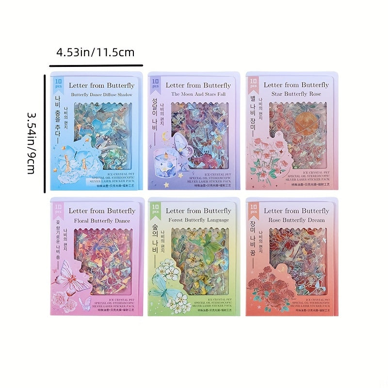 10pcs Flowers Rose Plant Moon Star Butterfly Stickers for DIY Scrapbooking