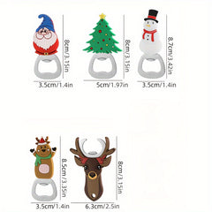 5pcs Festive Magnetic Bottle Openers Santa, Snowman, Reindeer, Christmas Tree