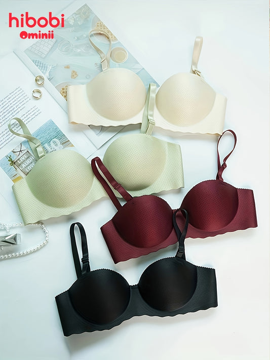 4pcs Girls Seamless Bras Solid Smooth Breathable Wireless Half Cup Bras
