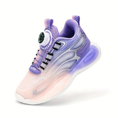 Girls Luminous Sneakers with Rotating Button - Lightweight Anti Slip Sneakers