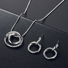 Circle Jewelry Set Inlaid Rhinestones Pendant Necklace & Dangle Earrings