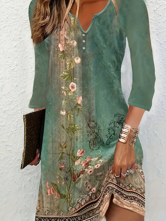  Floral Print Knee Length Dress