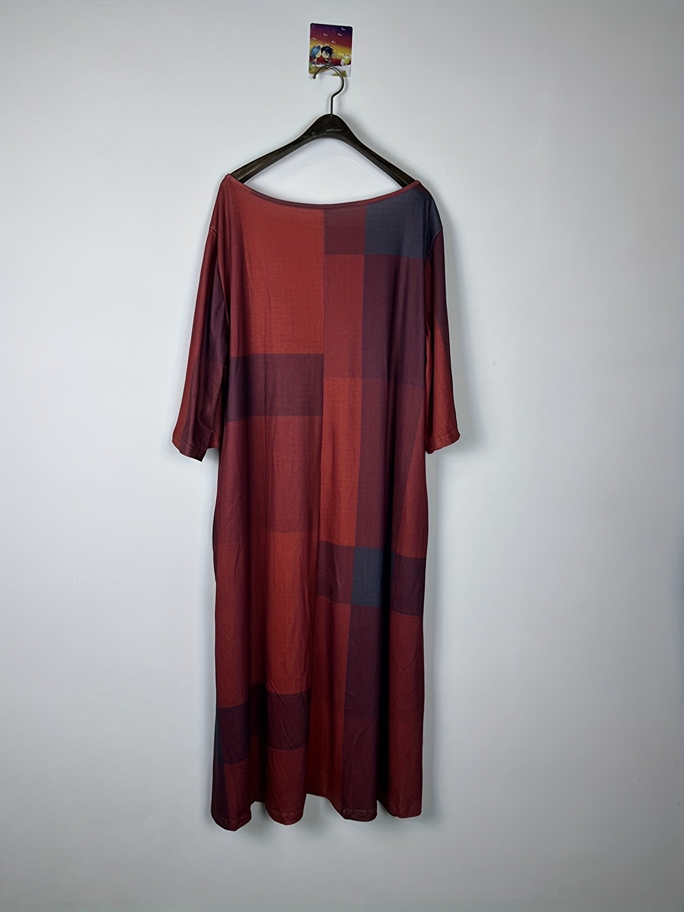  Colorblock Print Half Sleeve Round Neck Stretch Dress