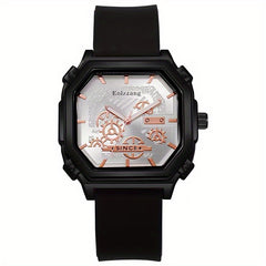 Waterproof Chronograph Wristwatch Analog Leather Strap Watch For Boys