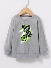 Ball Print Boys Pullover Sweatshirt Long Sleeve Crew Neck Tops Kids Clothing