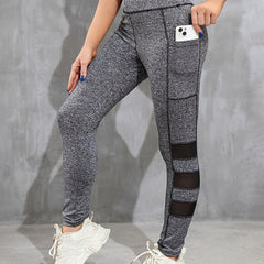 Mesh Stitching Yoga Leggings With Phone Pocket High Waist Yoga Pants
