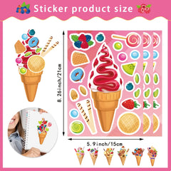24 Sheets Ice Cream DIY Stickers for Kids