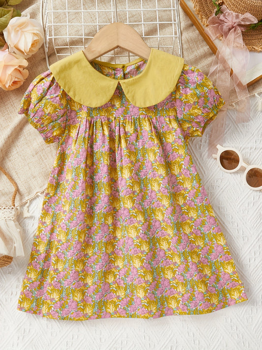 Girls Short Sleeve Floral Dress - Summer Casual Wear