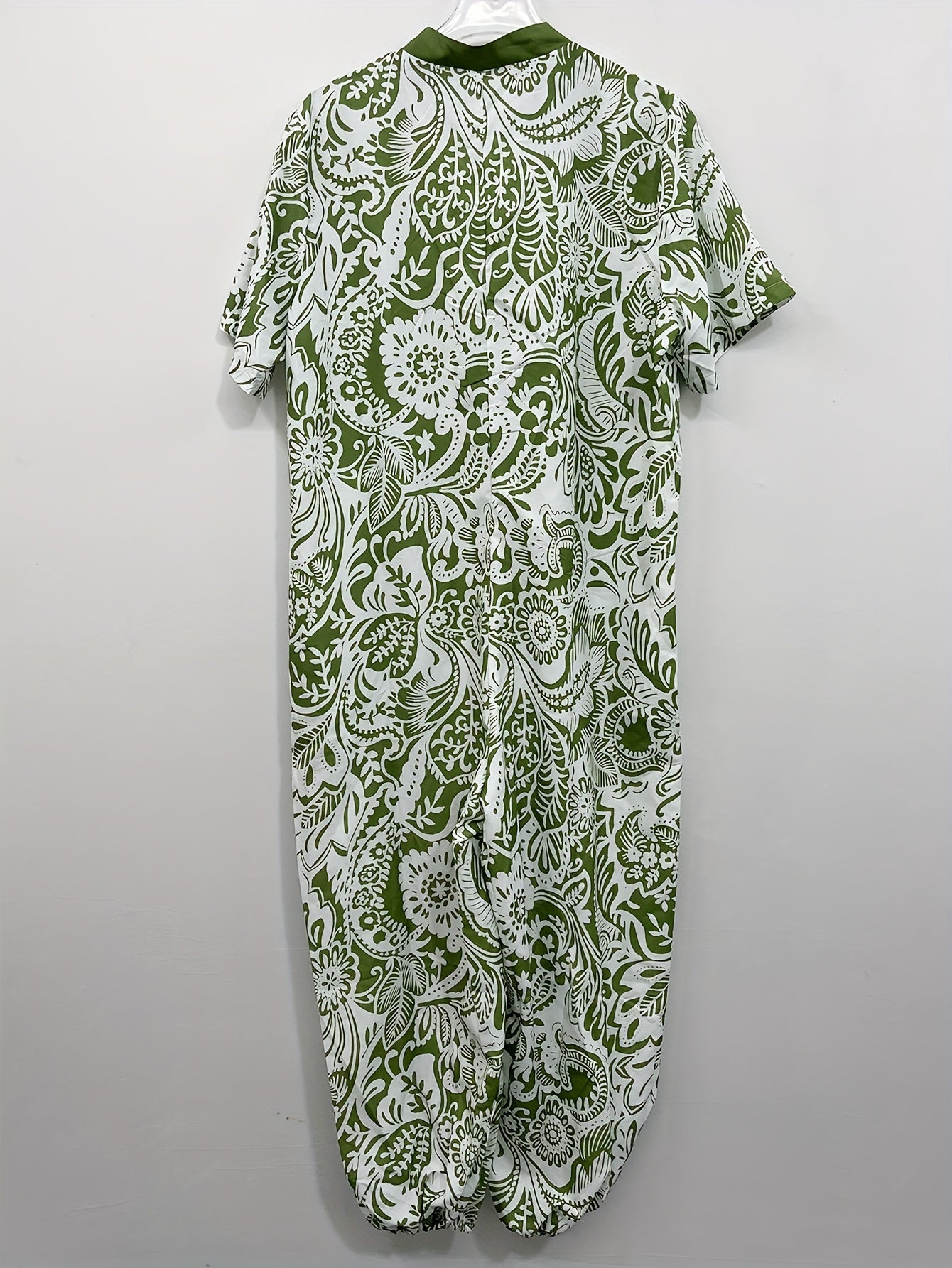  Floral Print Button Up Short Sleeve Jumpsuit