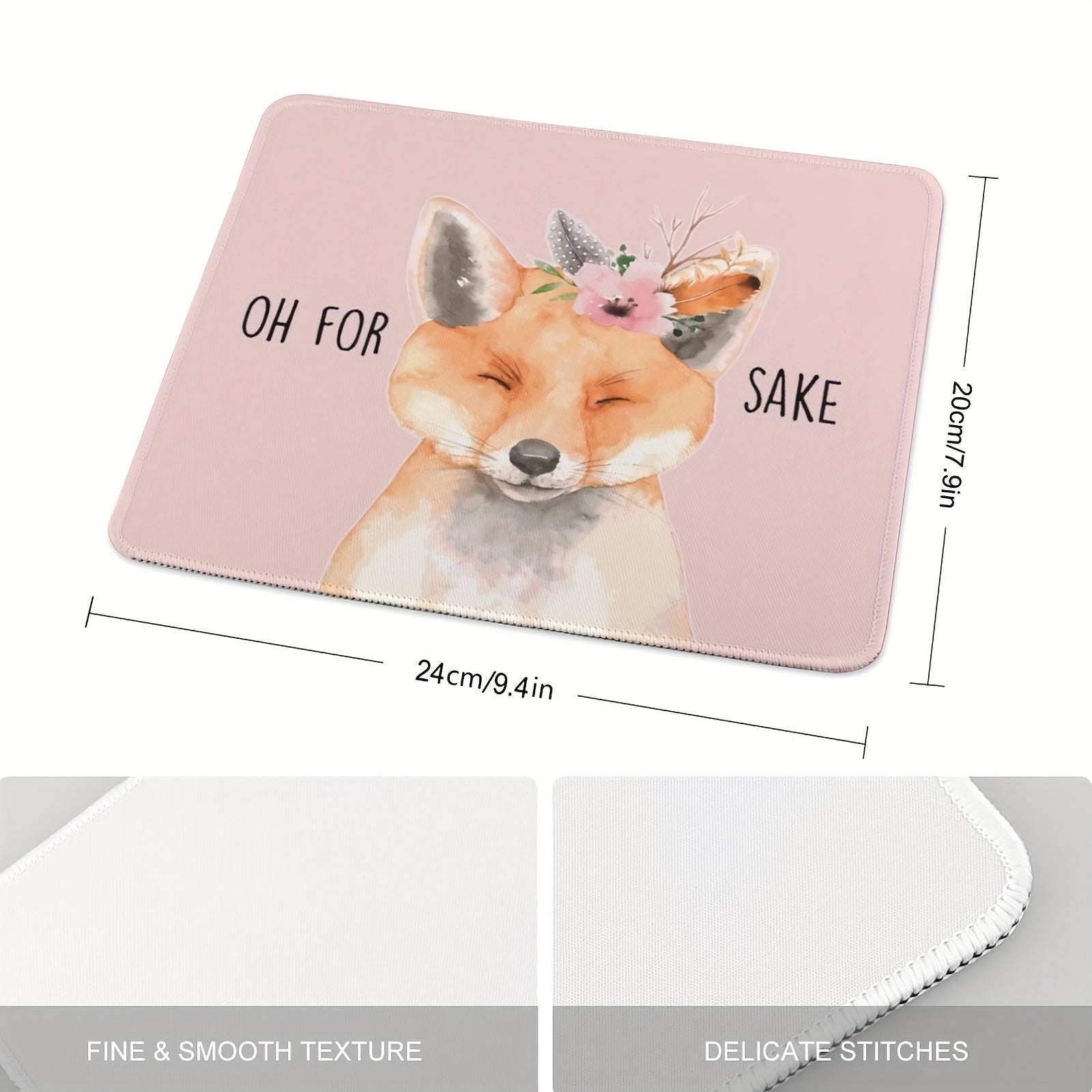 Pink Fox Mouse Pad Non Slip Rubber Base