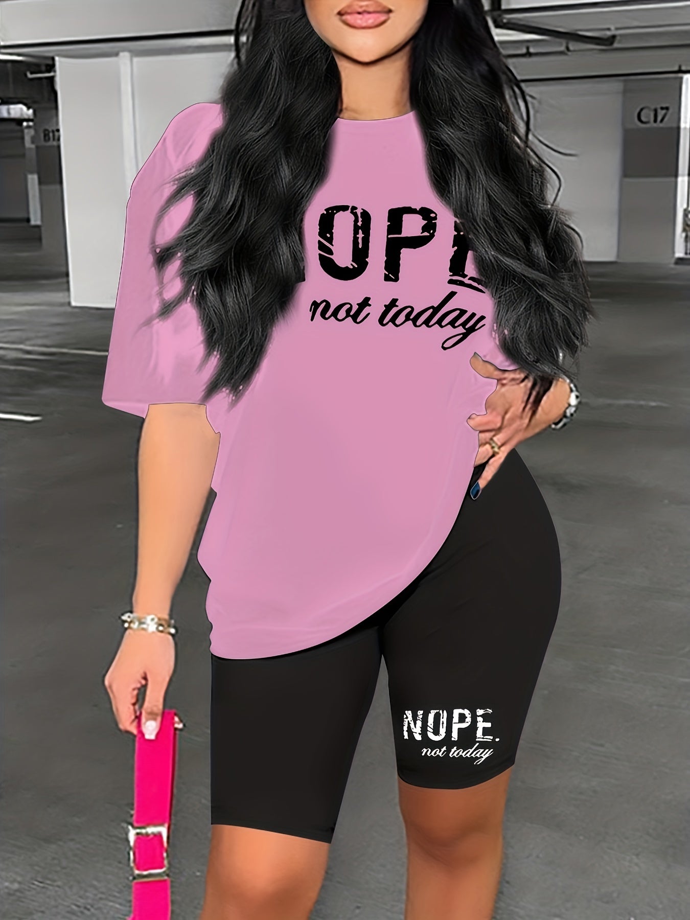 Nope Not Today Tee & Shorts Set Casual 2pcs Outfits Women's Clothing