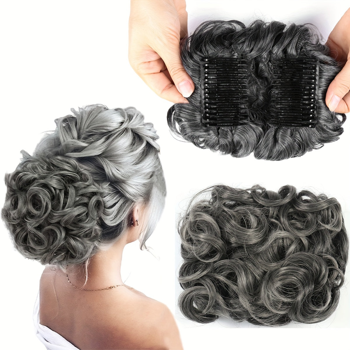 Messy Bun Hair Piece Wavy Curly Scrunchies Dirty Blonde Synthetic Ponytail Hair