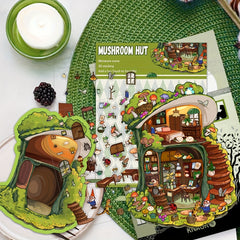 DIY 3D Mushroom Hut Sticker Scene Kit