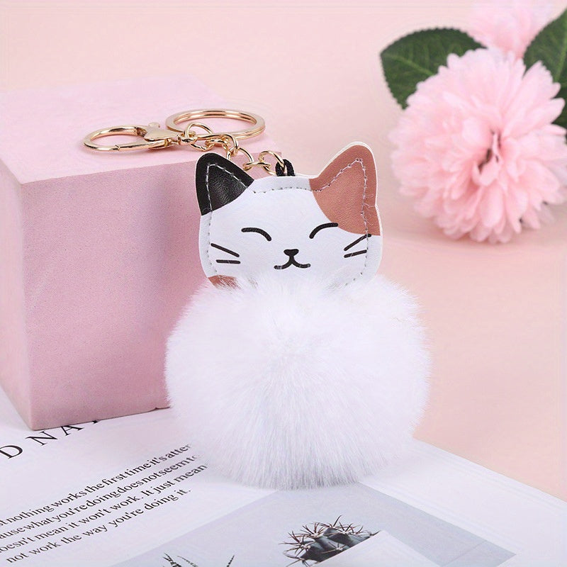 Cat Pom Plush Keychain Cartoon Animal Bag Key Chain Keyring Ornament