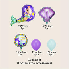 15pcs Mermaid Shell Birthday Balloon Set Magical Underwater Decorations