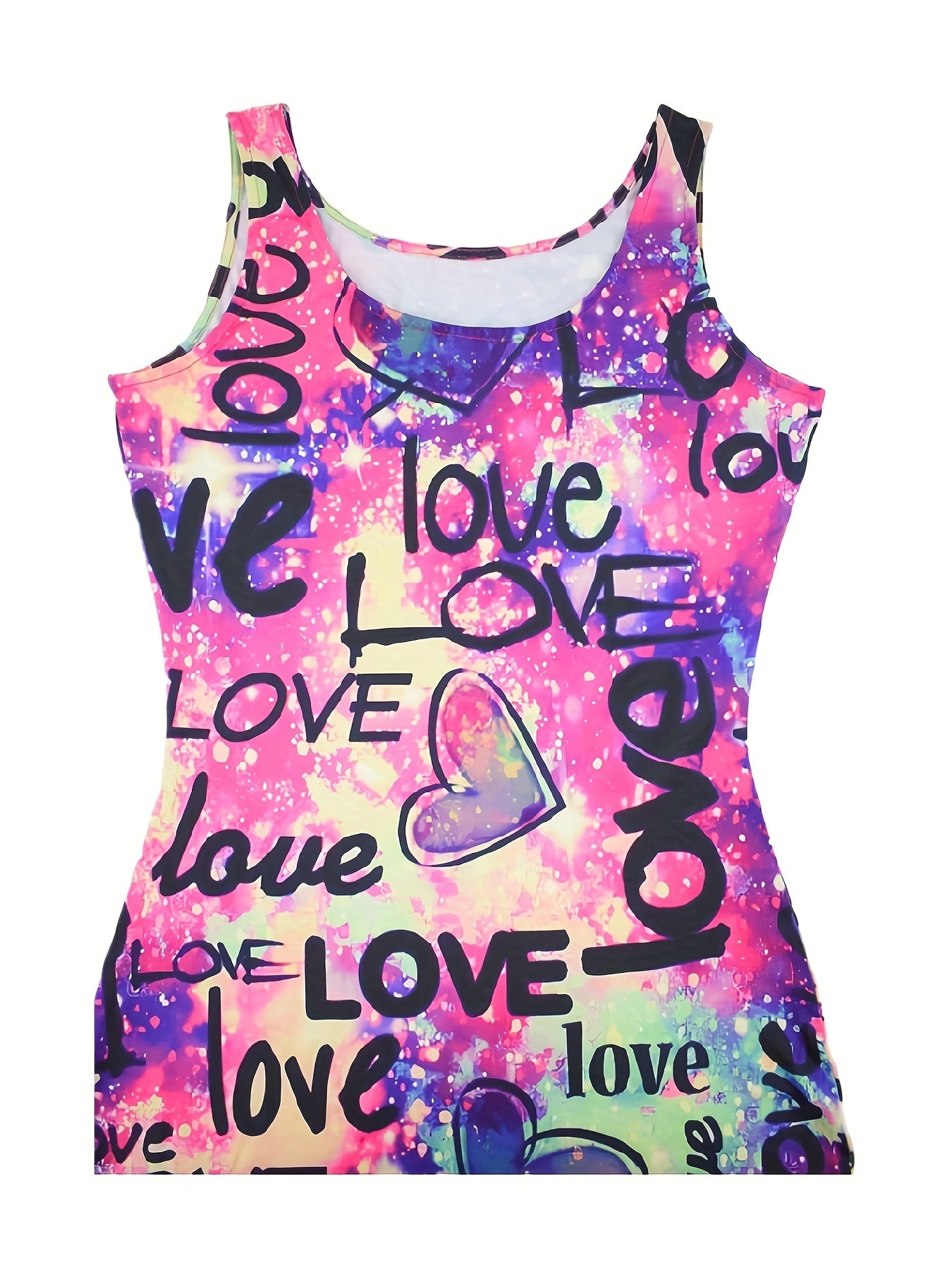 Love Letter Print Tank Dress Casual Slim Bag Hip Random Printing Dress