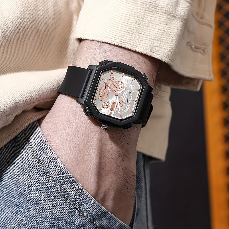 Waterproof Chronograph Wristwatch Analog Leather Strap Watch For Boys