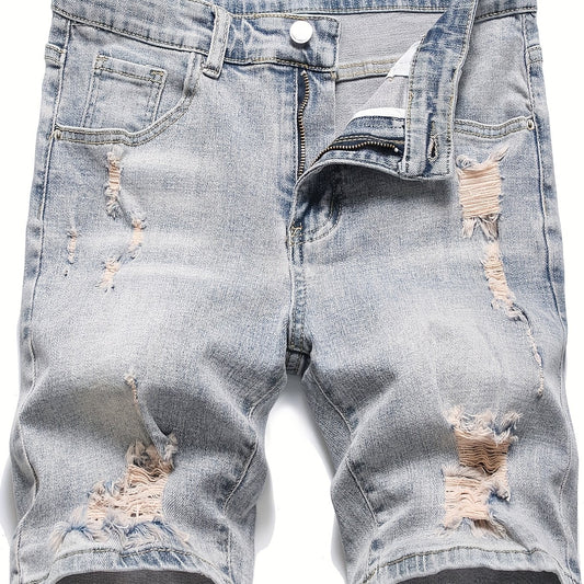 Men's Distressed Denim Shorts High Stretch