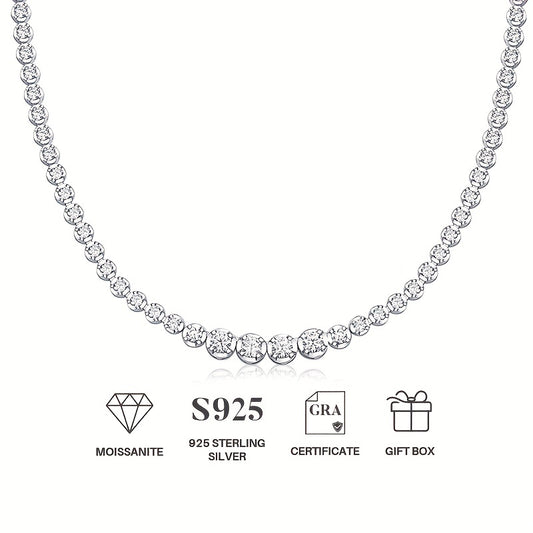 Moissanite Tennis Necklace Silvery Clavicle Chain Jewelry