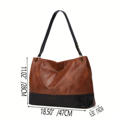 Retro Colorblock Tote Shoulder Bag Large Capacity Minimalist Bag Storage Bag