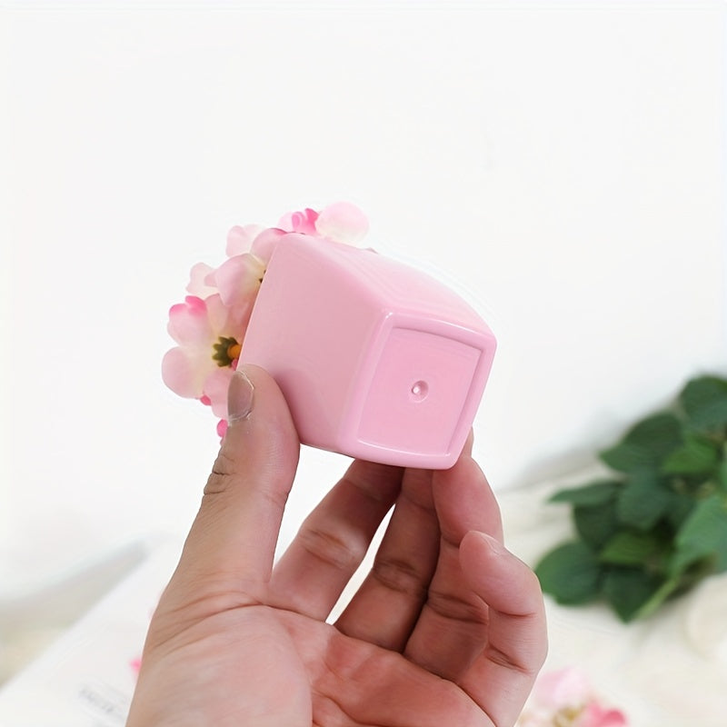5pcs Artificial Flower Green Plant with Pink Flower Small Potted Plant