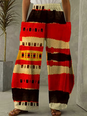  Colorblock Stripe Wide Leg Pants With Pockets