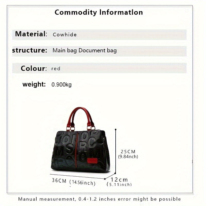 Women's Embossed Leather Tote Bag with Red Accents