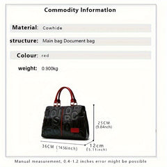 Women's Embossed Leather Tote Bag with Red Accents