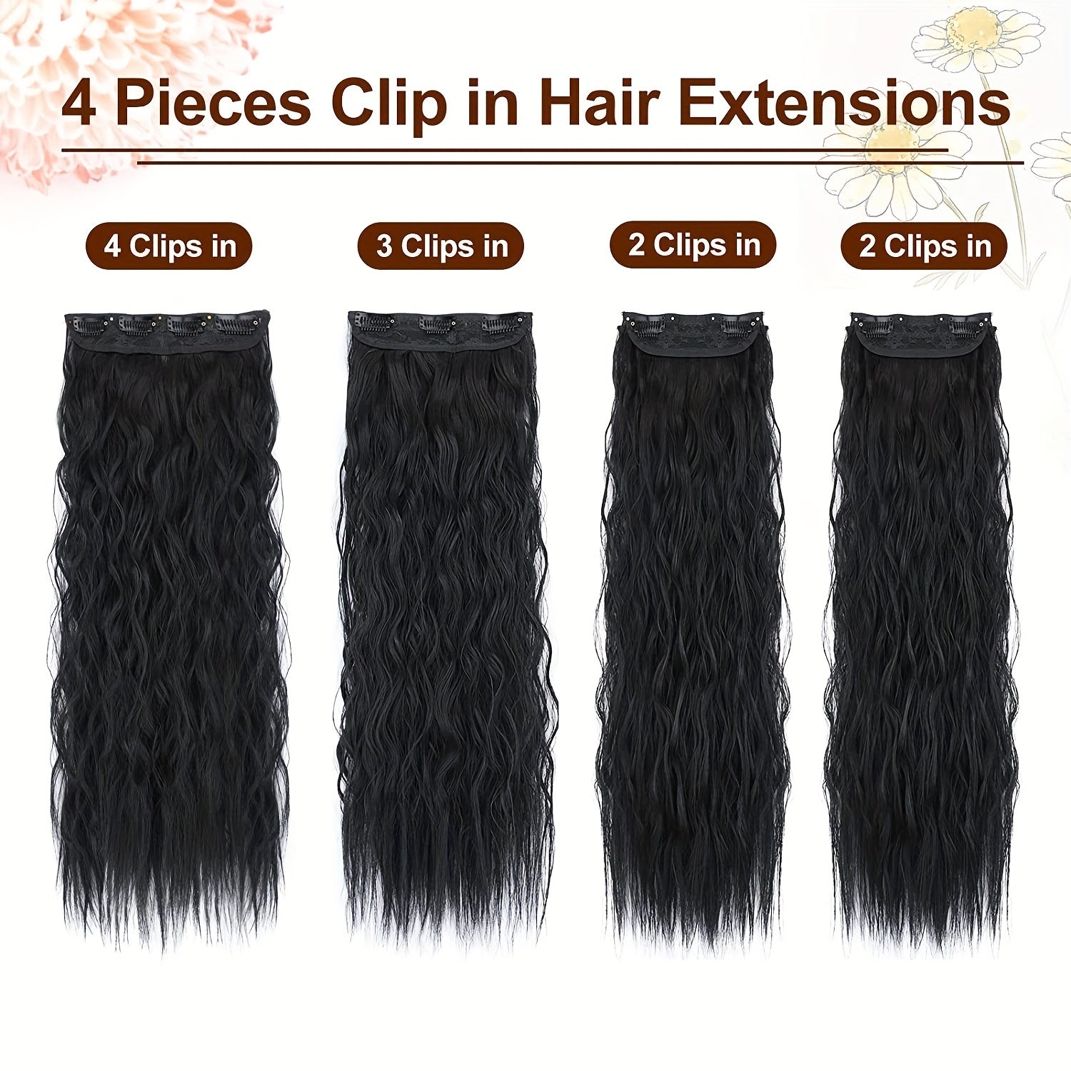 4pcs Curly Wavy Hair Extensions 50 8 Cm Long Synthetic Double Weft Blends Well