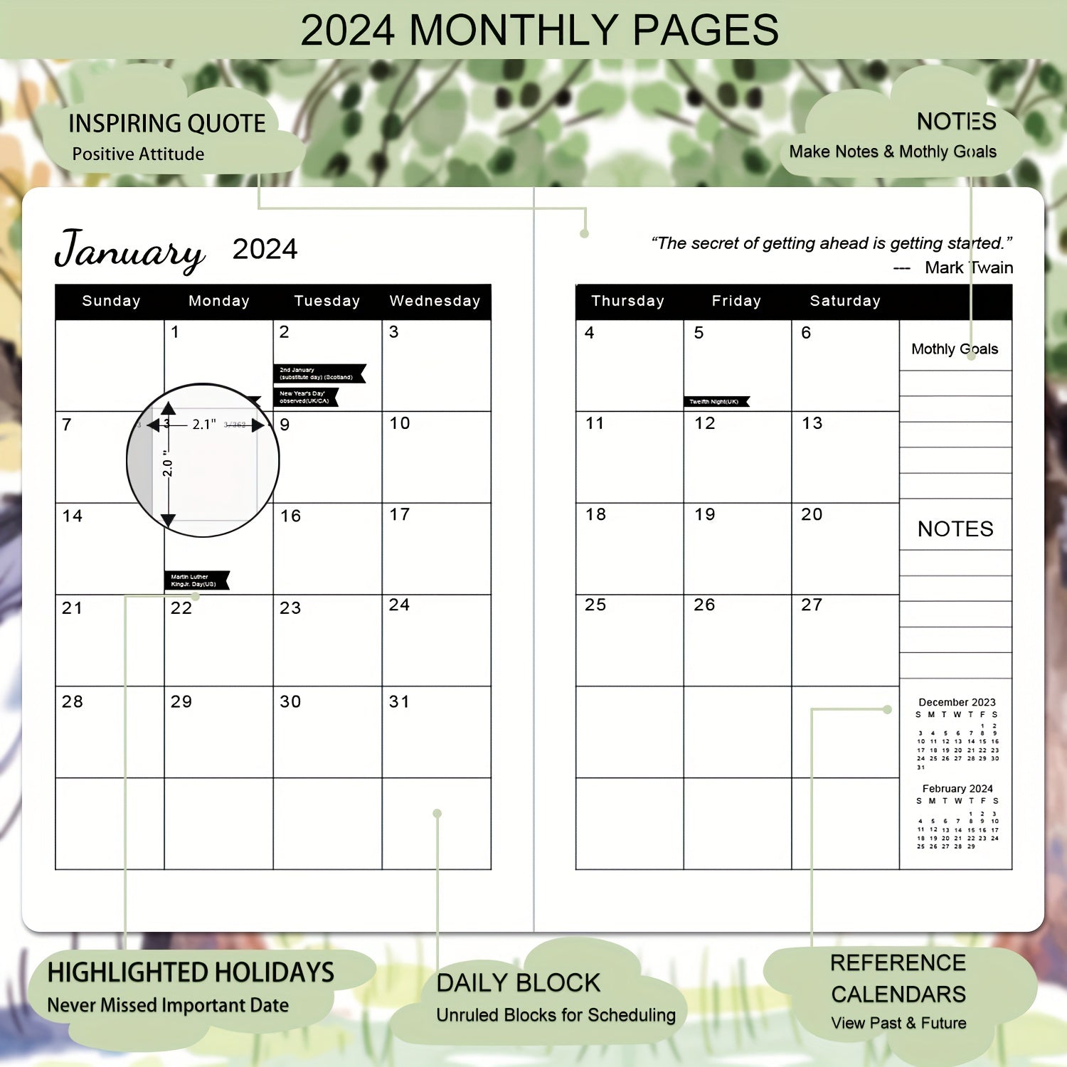 2023 A4 Week To View Diary PU Leather Hard Cover January-December