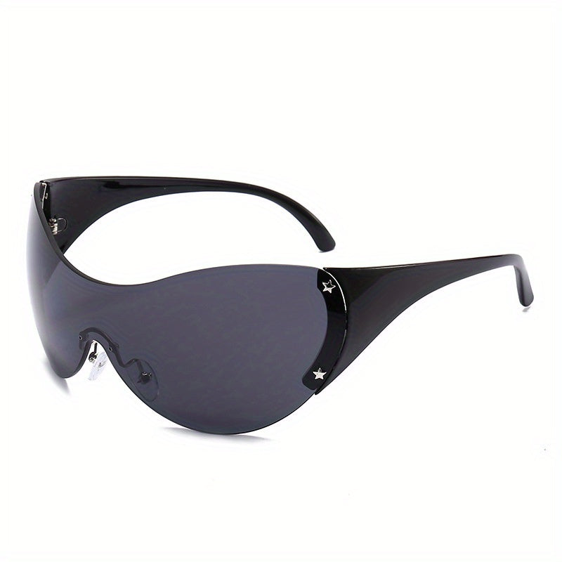 Star Detail Rimless Sports Sunglasses with Glass Box