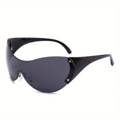 Star Detail Rimless Sports Sunglasses with Glass Box