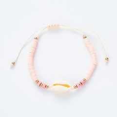 Hot Ocean Style Shell Gemstone Silicone Beaded Bracelet Hand Woven Adjustable