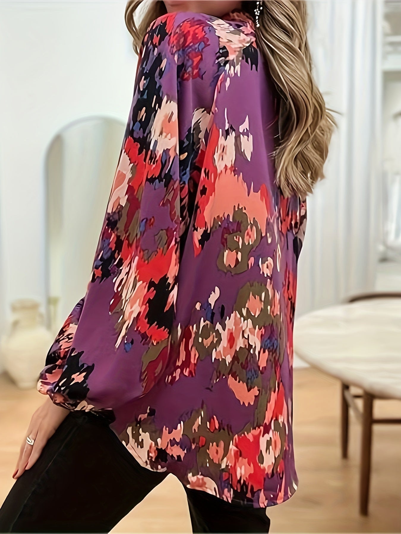  Boho Blouse Lantern Sleeve V Neck Tunic Top