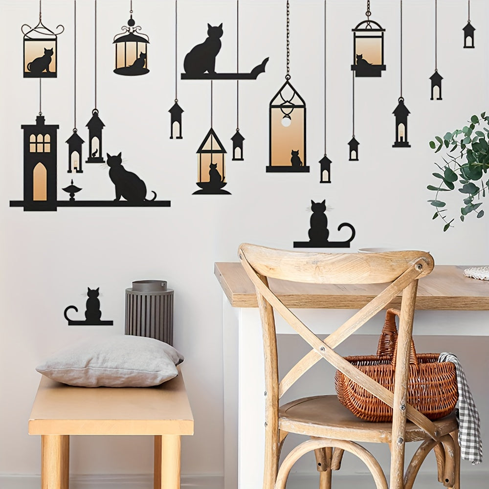 2pcs Hanging Vine Street Lamp Light Cat Stick Wall Sticker Decal