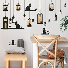 2pcs Hanging Vine Street Lamp Light Cat Stick Wall Sticker Decal