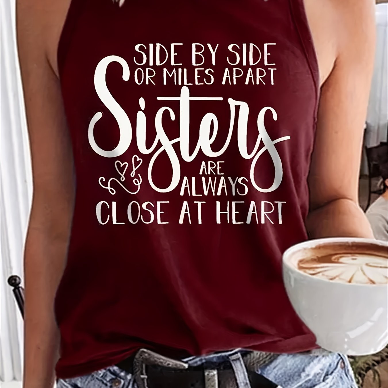 Letter Print Crew Neck Tank Top Women's Casual Sleeveless Summer Tank Top