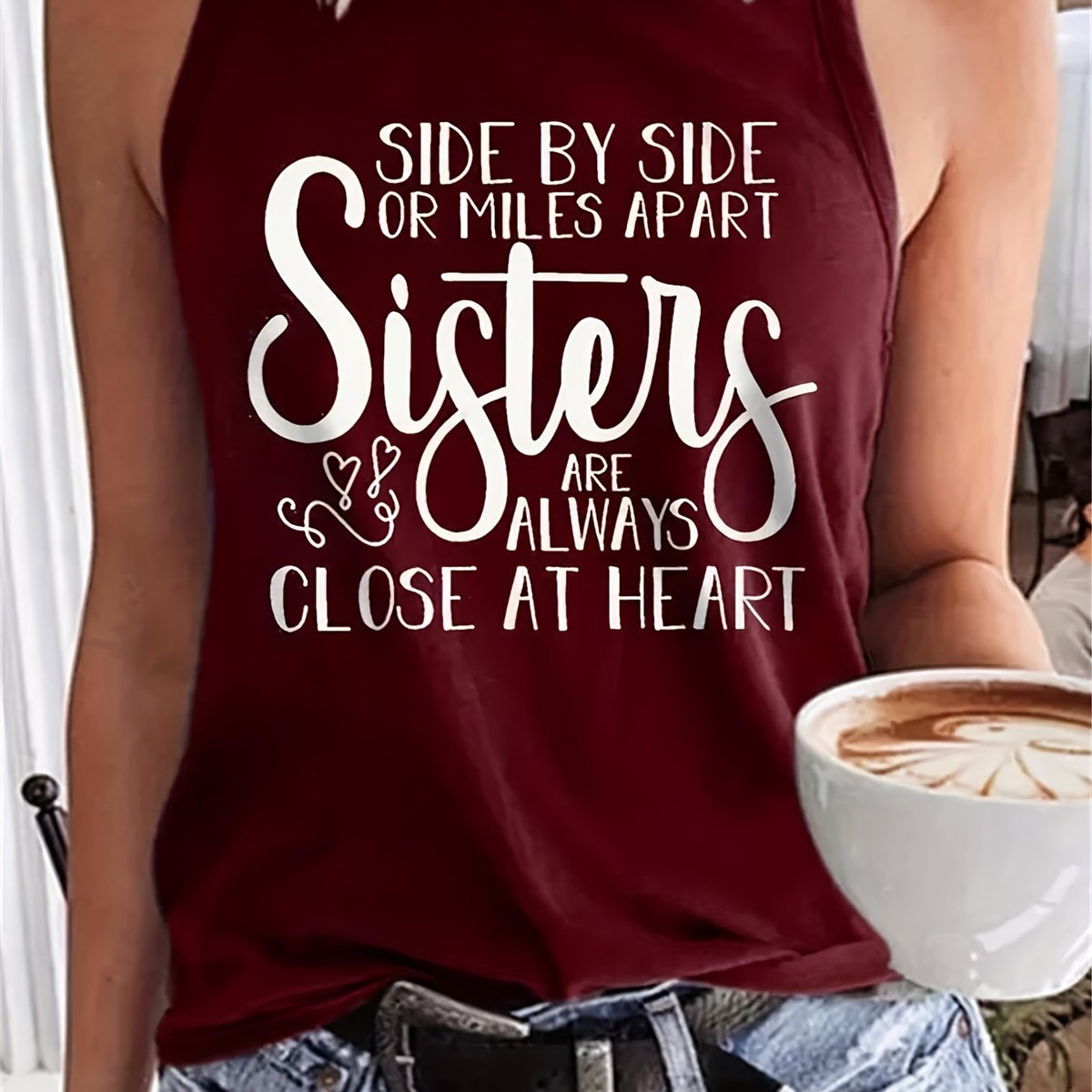 Letter Print Crew Neck Tank Top Women's Casual Sleeveless Summer Tank Top