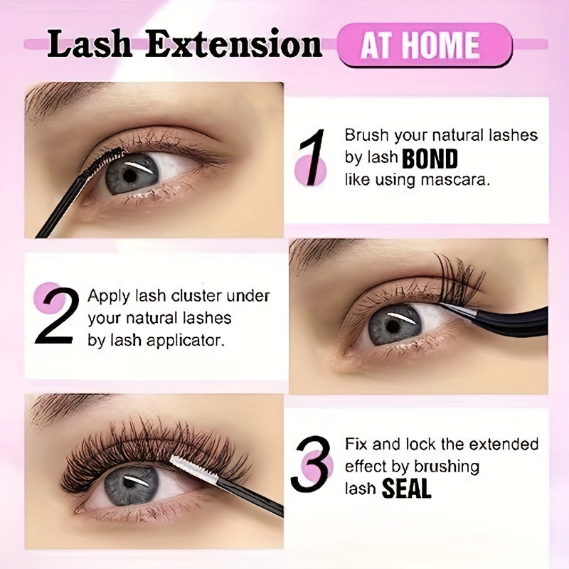 DIY Eyelash Extensions Kit Clusters Lashes with Tweezers & Adhesive