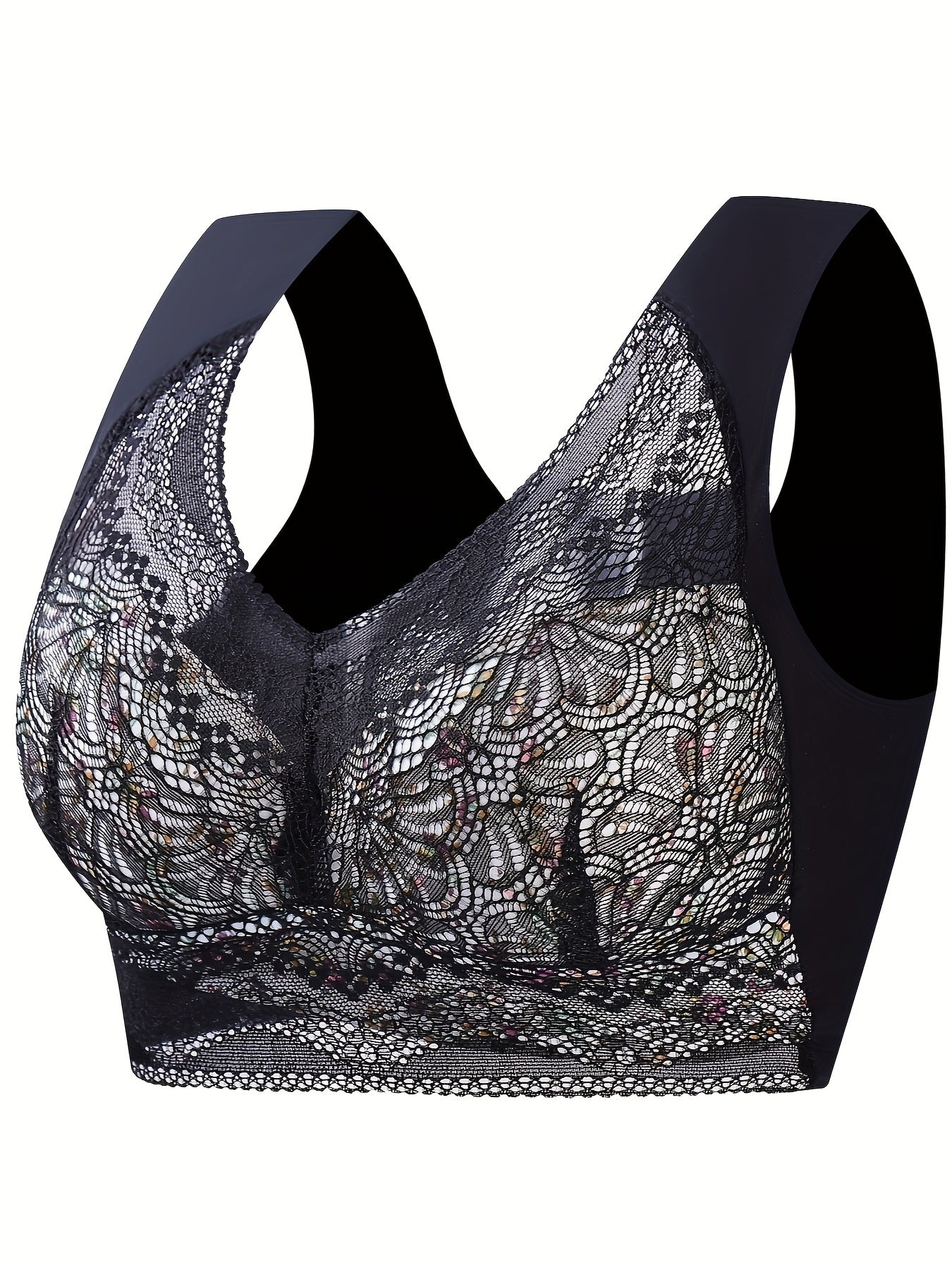 Floral Print Lace Wireless Bra Comfy & Breathable