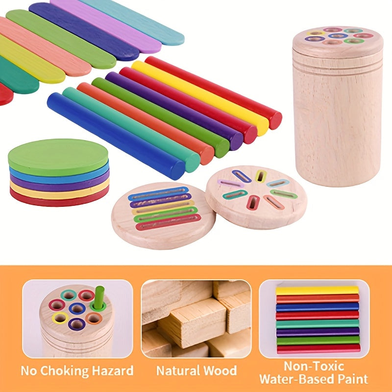 Wooden Sorting Pen Toy 4-in-1 Top Cover Shape Recognition