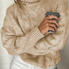  Solid Cable Long Sleeve Sweater