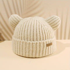 Solid Knit Bear Ears Beanie for Autumn Winter