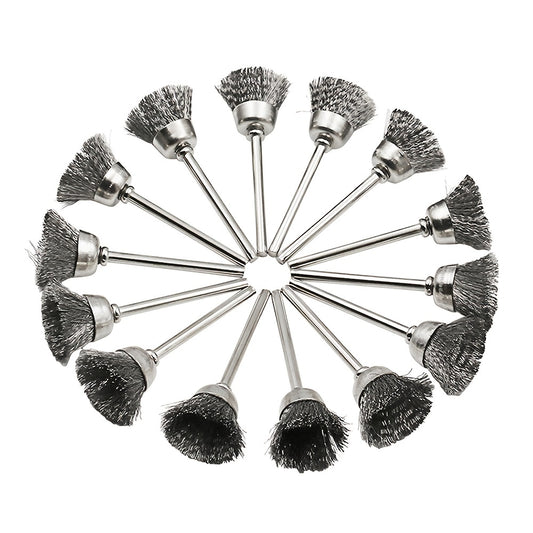 15pcs Coarse Crimped Steel Wire Brush Set for Rotary Tool with Mandrel