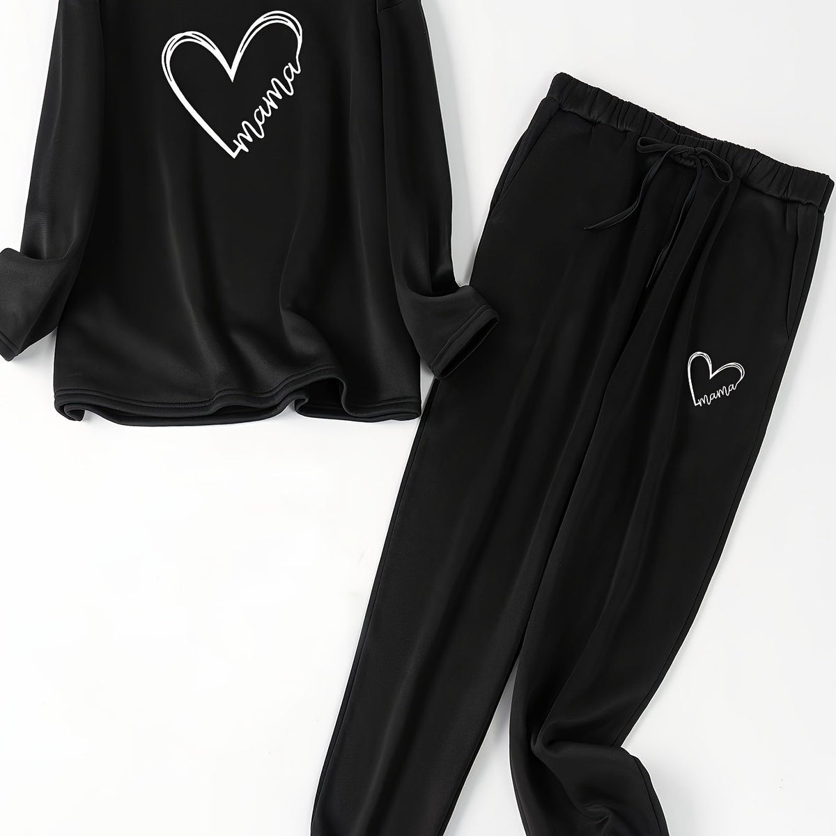  Letter Heart Print Top & Joggers Pajamas Set