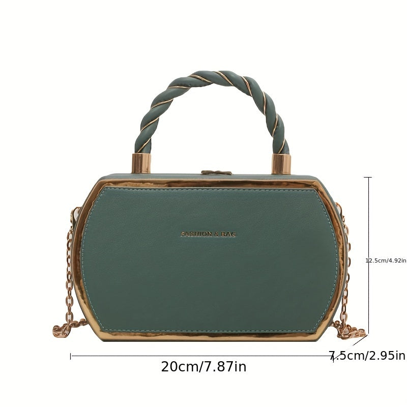 Metal Chain Satchel Crossbody Bag PU Leather Top Handle Bag Purse