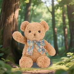 Fluffy Light Brown Teddy Bear Plush Toy with Floral Scarf