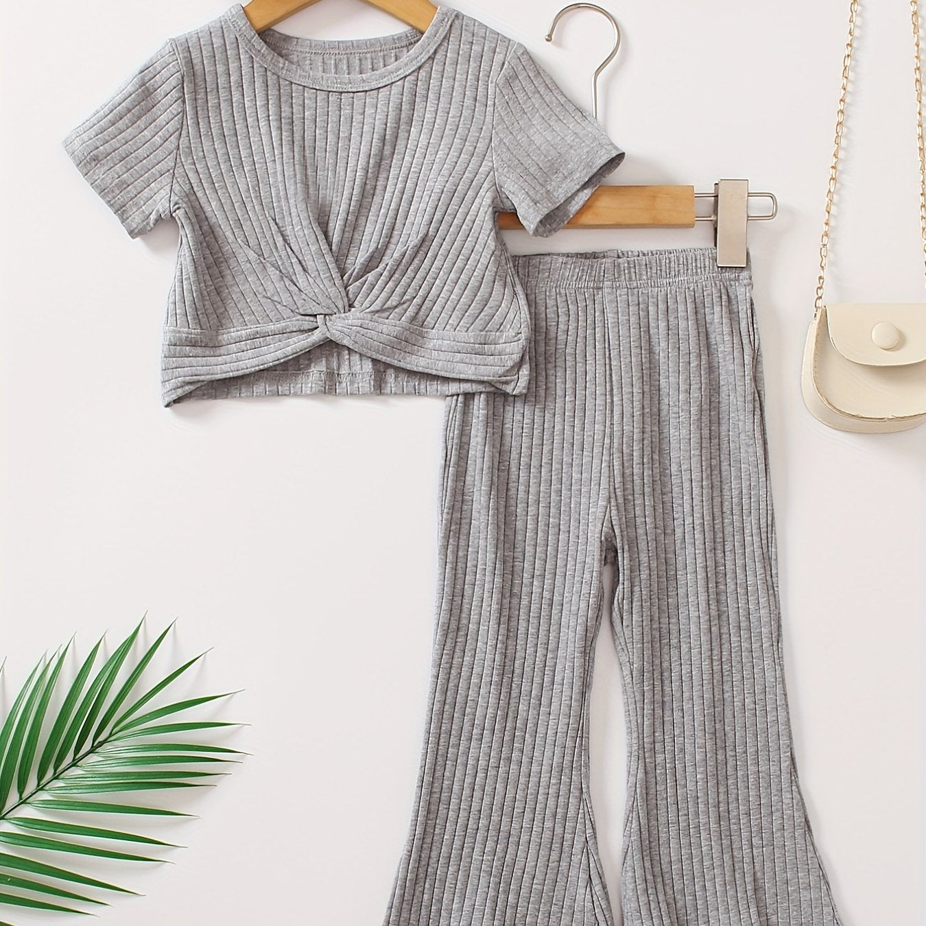 Toddler Girls Knotted Tee Top & Flared Trousers Set